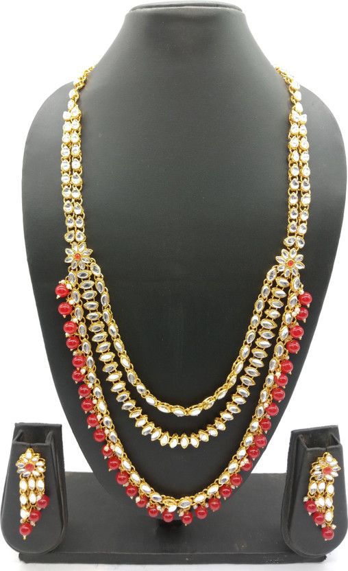 Alloy Gold-plated Silver, Maroon Jewel Set  (Pack of 1)