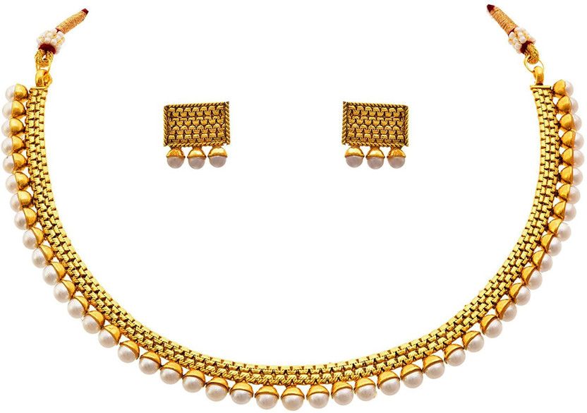 Brass, Copper Gold-plated Gold, Red, White Jewel Set  (Pack of 1)