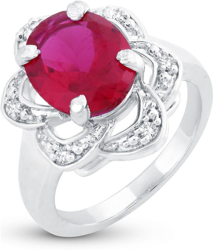 Appealing Floral Rhodium Plated Ring Alloy Crystal Rhodium Plated Ring