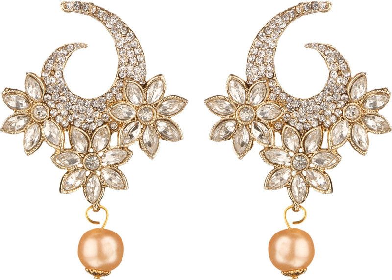 Amazing Flower & Latkan Pearl White Stone Dangle Earring For Women Pearl Alloy Drops & Danglers