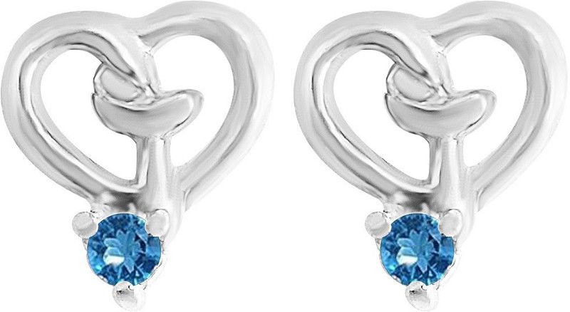 Heart Design Blue CZ Embellished Sterling Silver Stud Earring