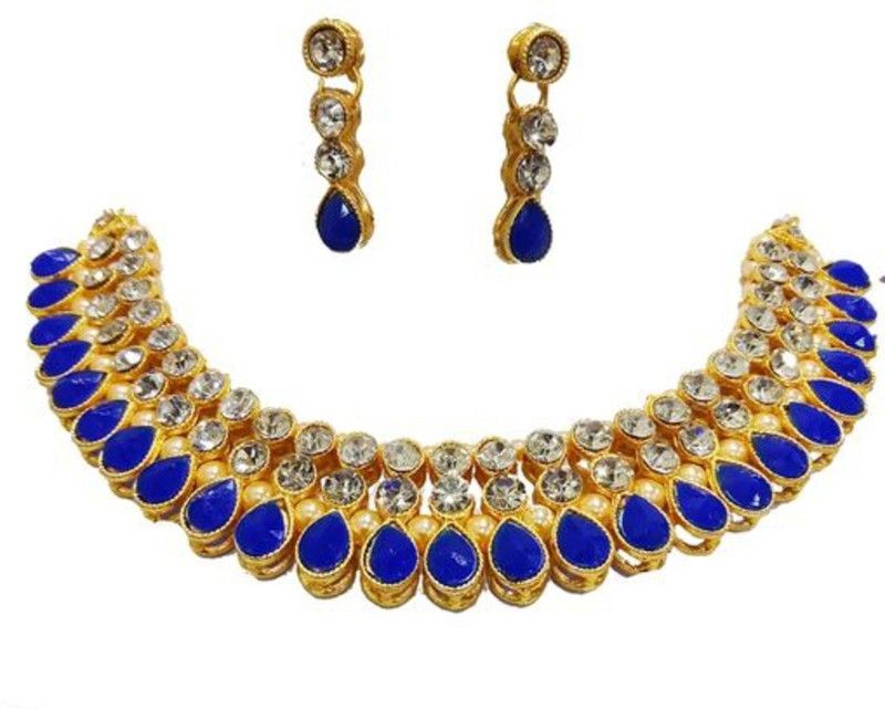 Crystal Gold-plated Blue Jewel Set  (Pack of 1)