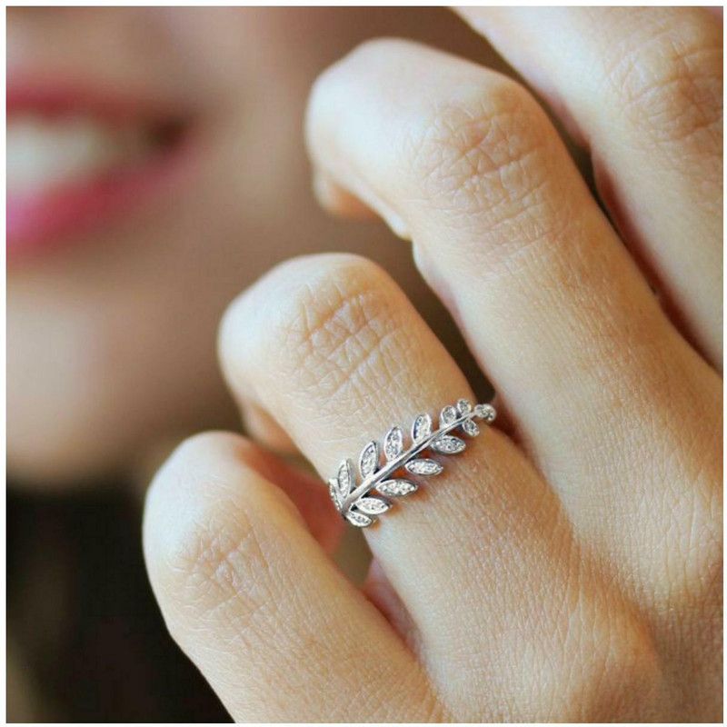 Galaxy Zircon Leaf Silver Plated Plushy Adjustable Ring for Women/Girls Brass Sterling Silver Plated Ring
