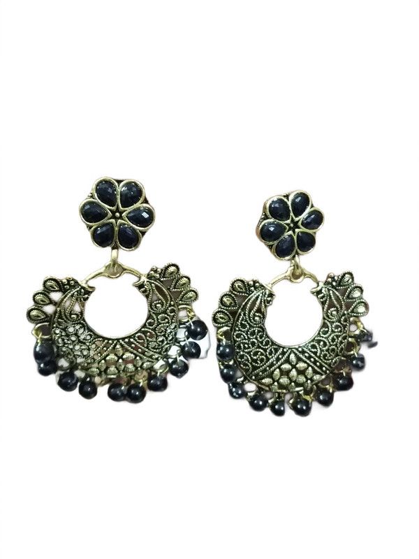 Stylish Designer Party Wear Black Jhumka Jhumki Earrings Brass Chandbali Earring