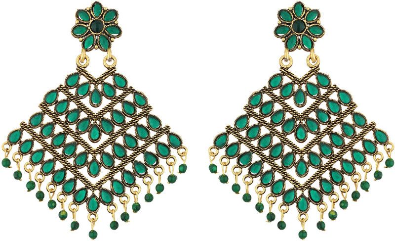 Party wear, Designer Green Pearl Earrings for Women and Girls Pearl Metal Drops & Danglers