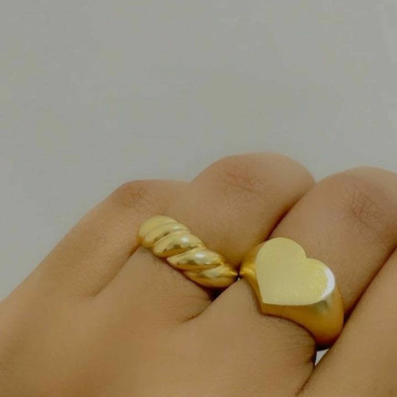 Set of 2 Heart and Crossiant rings for Girls Metal Ring Set