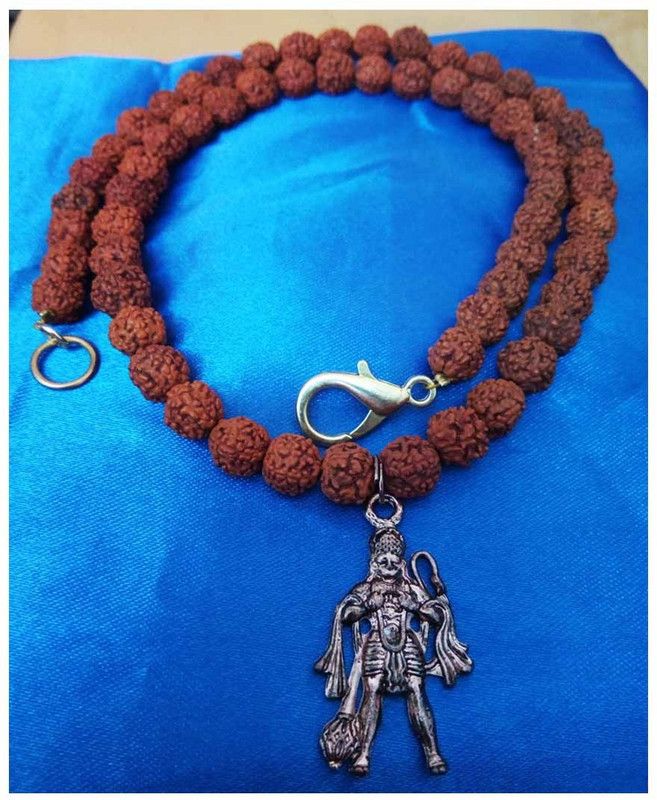 Pawan Putra Hanuman Bajrang Bali, Rudraksha Mala Wood, Copper Pendant