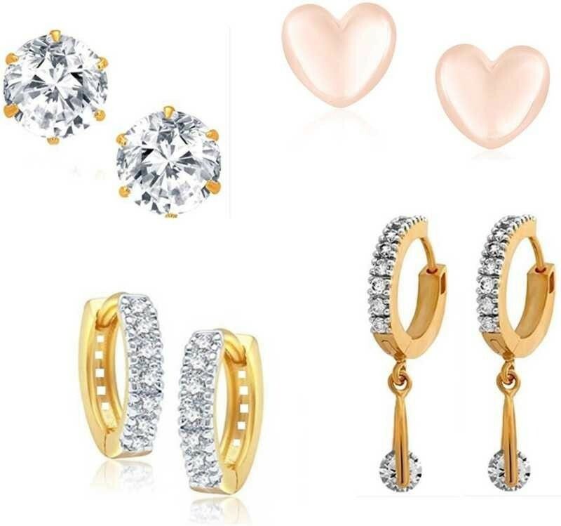 American Diamond AD Light Weight Small Earrings Simple Tops Earrings Brass Earring Set