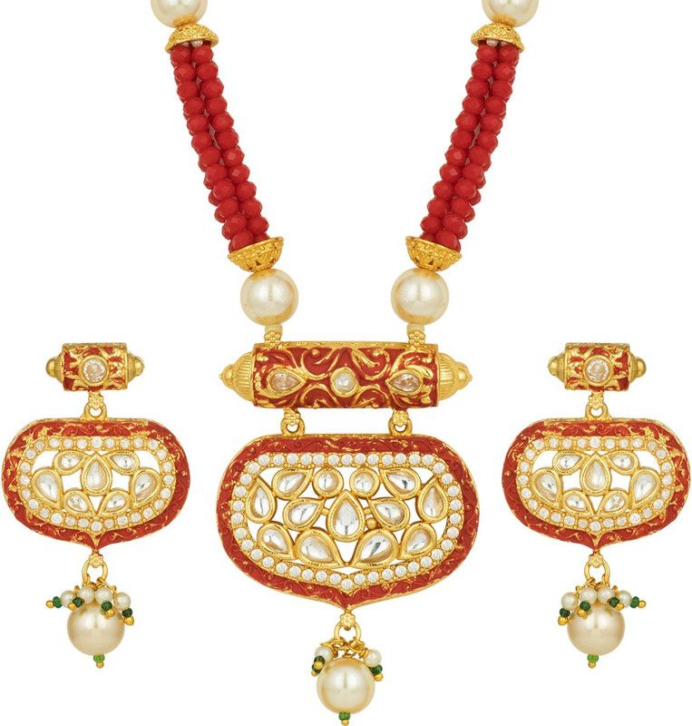 Brass Gold-plated Red, White Jewel Set  (Pack of 1)