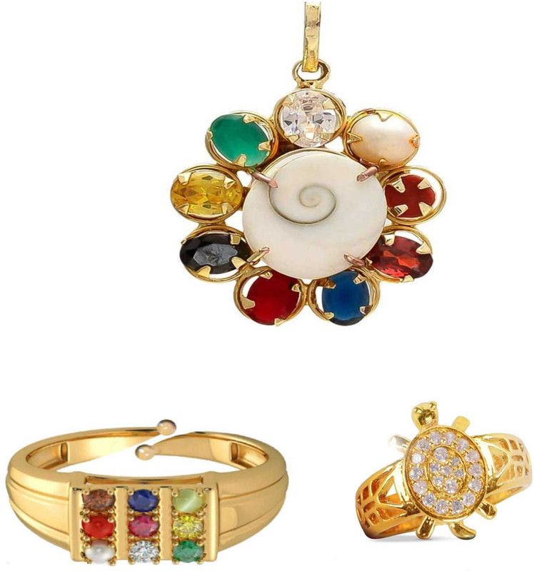 Brass Gold-plated Multicolor Jewel Set  (Pack of 3)