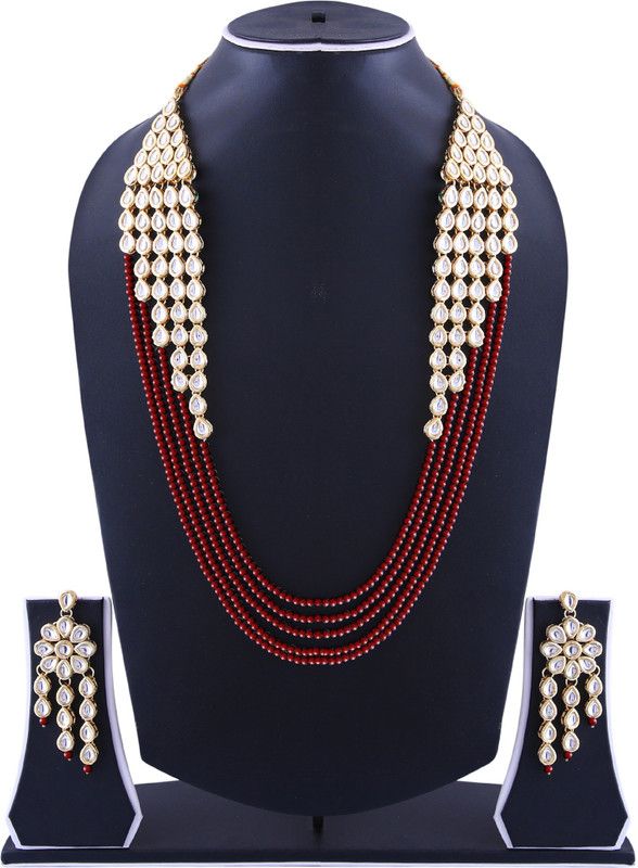 Alloy Gold, Maroon Jewel Set  (Pack of 1)
