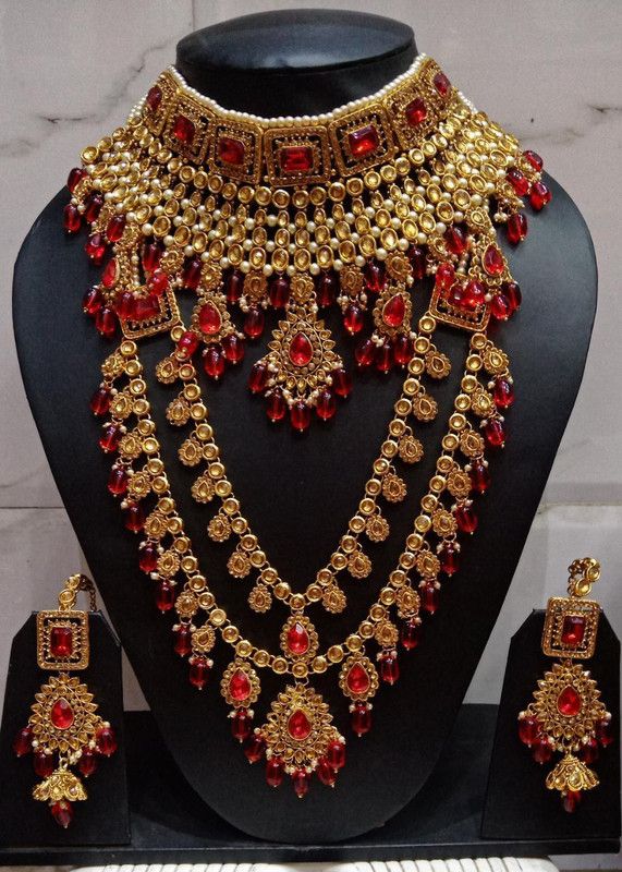 Dori, Alloy Gold-plated Gold, Red Jewel Set  (Pack of 1)