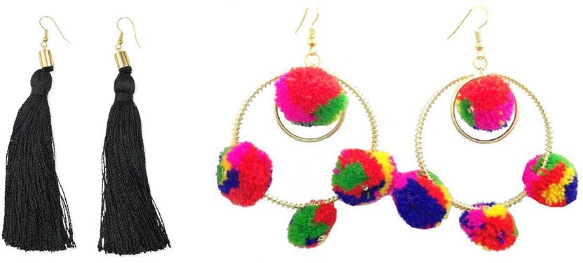 Black Tassel & Bangle Pompom Fabric Drops & Danglers