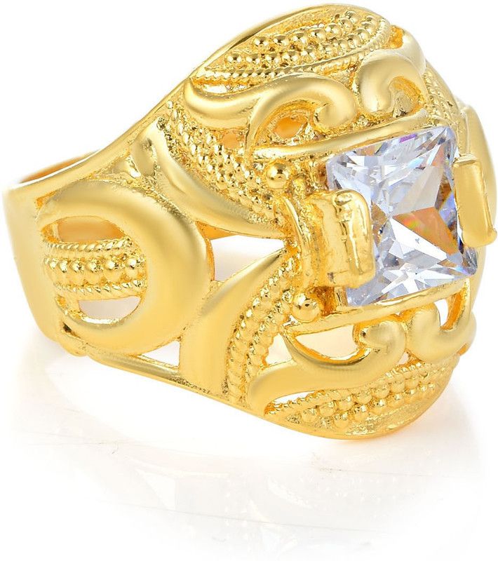 Brass Goldplated Princess Cut Imitation Diamond Solitaire Fingerring Brass Cubic Zirconia Gold Plated Ring