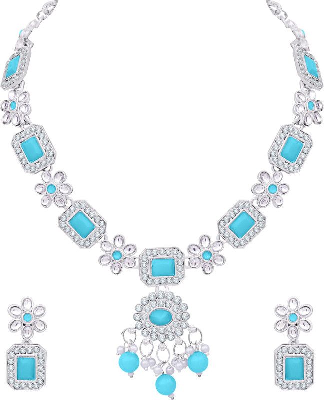 Alloy Rhodium Silver, Turquoise Jewel Set  (Pack of 1)