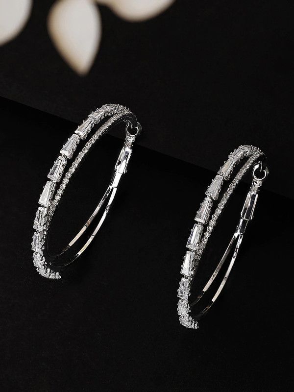 Silver Plated AD Stone Hoop Earrings Alloy Hoop Earring