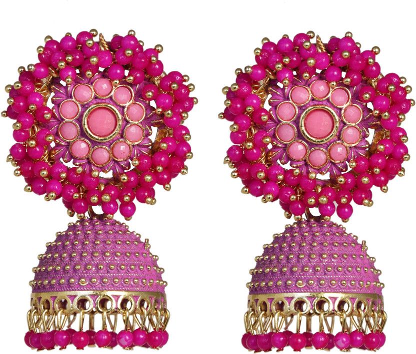 Gold-Plated Pink Pearl Dome Shaped Jhumki Earring For Girls and Women Alloy Jhumki Earring