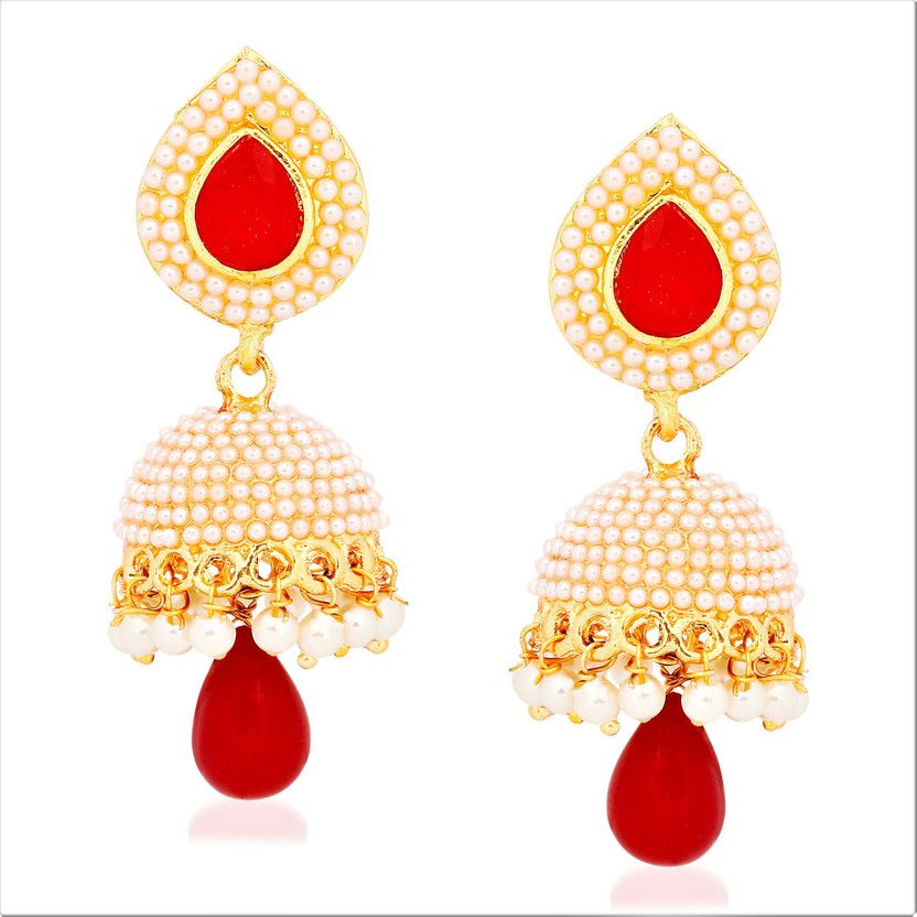 Traditional Gold Plated Kundan Moti jhumkas Ear rings Earrings Pearl Copper, Brass Jhumki Earring