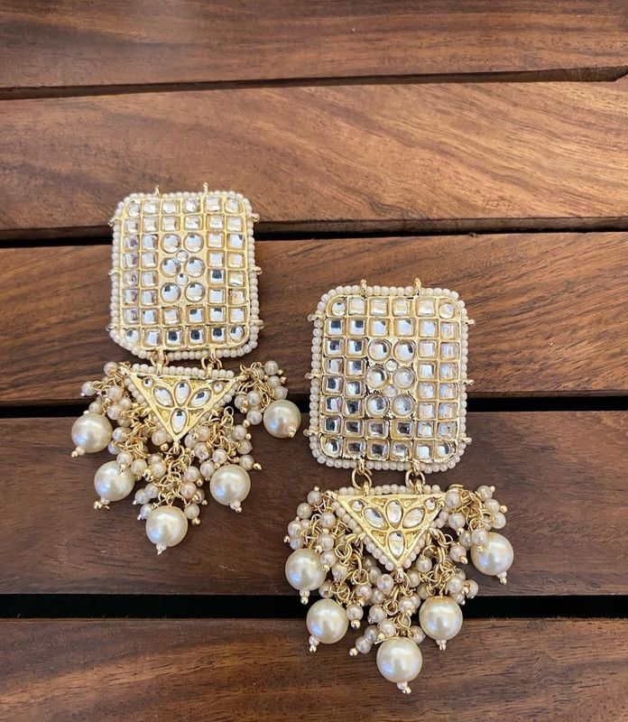 Kundan Dabi Meena Earring Zircon, Pearl Metal Drops & Danglers
