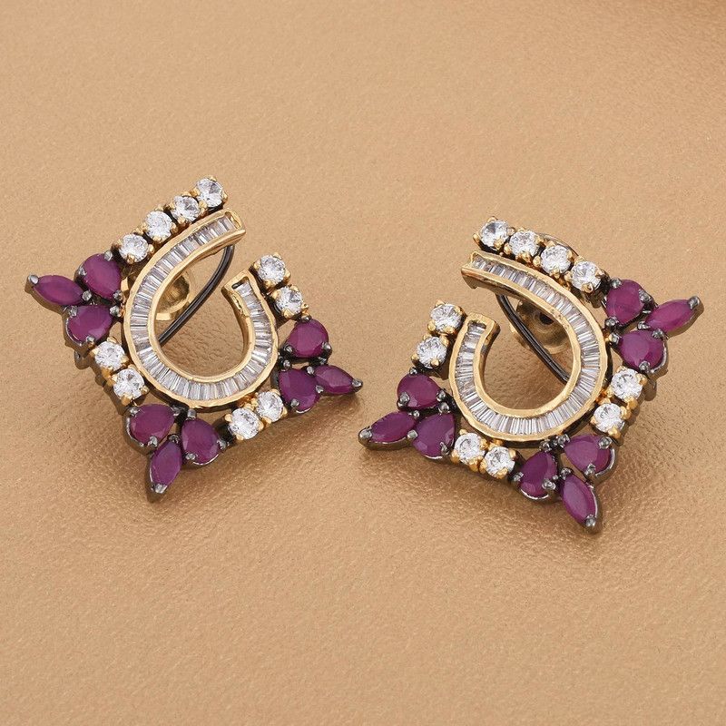 Black Beauty Colored Stones Clip onn Stud Earring Metal Earring Set