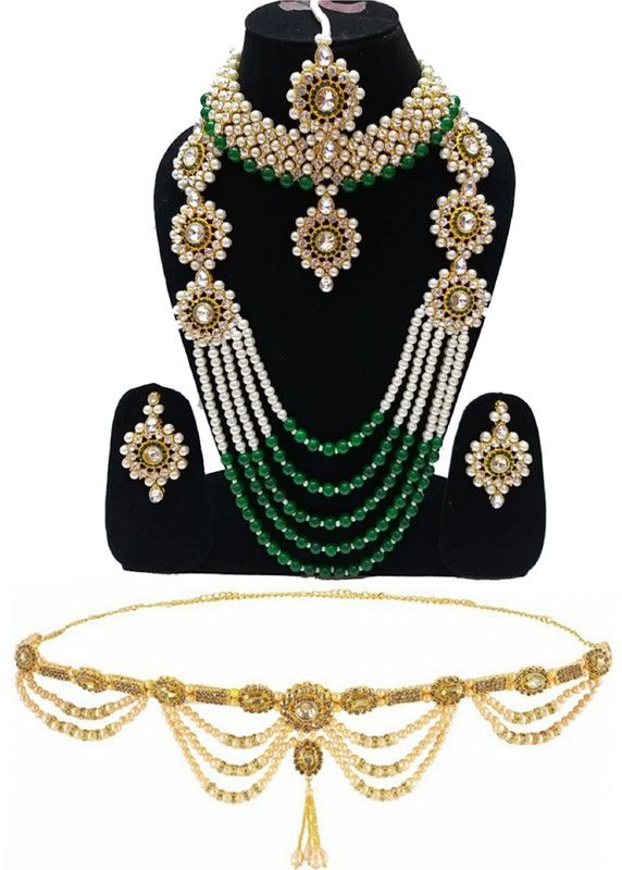 Crystal, Alloy Gold-plated Green, Gold Jewel Set  (Pack of 1)