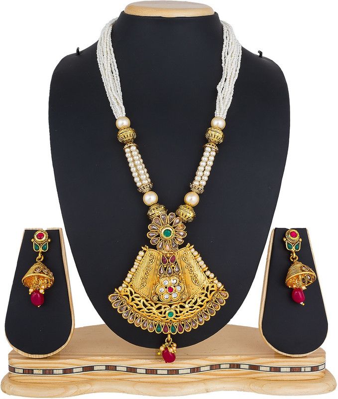 Alloy Gold-plated Pink, White, Green Jewel Set  (Pack of 1)