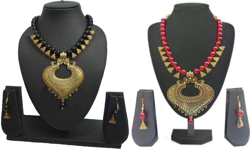 Metal Gold-plated Red, Gold, Black Jewel Set  (Pack of 1)
