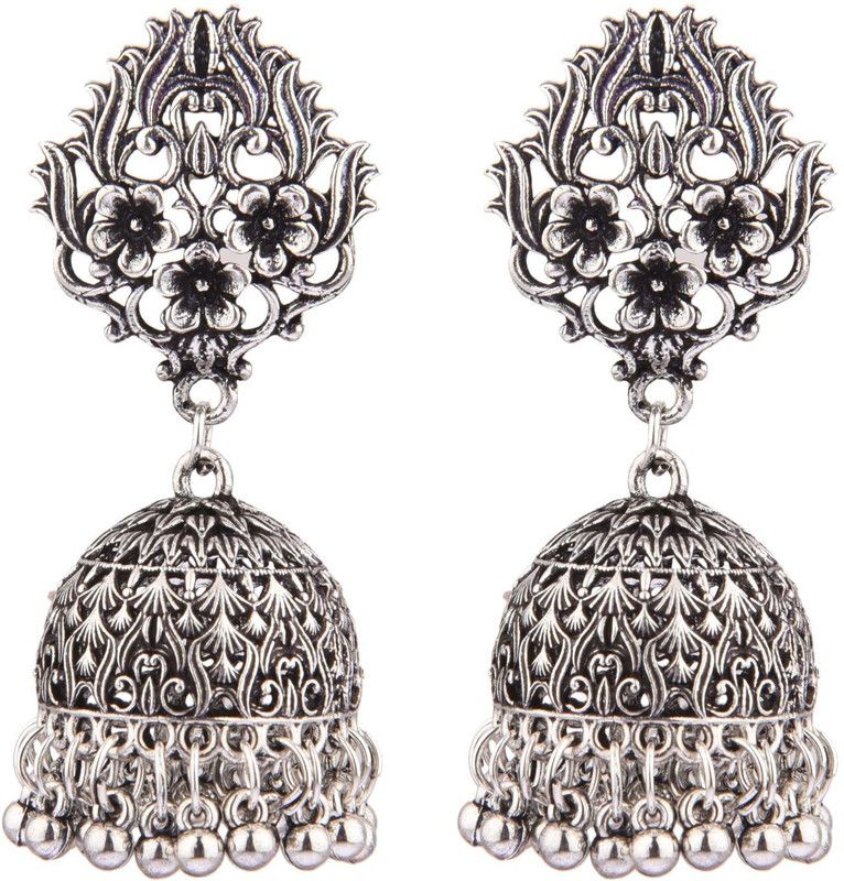Women's Oxidised Floral Statement Earrings Alloy Jhumki Earring