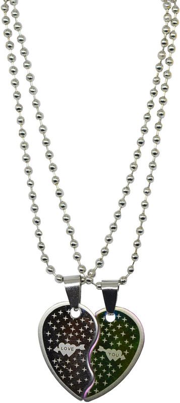 Romantic His Her Couple Locket, Love Couple Heart Lockets With Chain Pendant Set, Lovers Heart Pendant (2 pieces - his and her) IZ18Locketcouple-002 Silver Steel Locket Set
