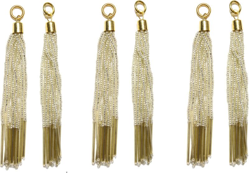 Fashionhaat Stylish and Ethnic Acrylic Golden Pearls Tassel Women's Ethnic Work Hanging Golden Latkan for Saree Blouse Dupatta Lehenga Gowns (Set of 3 Pairs) (Golden) Brooch  (Gold)