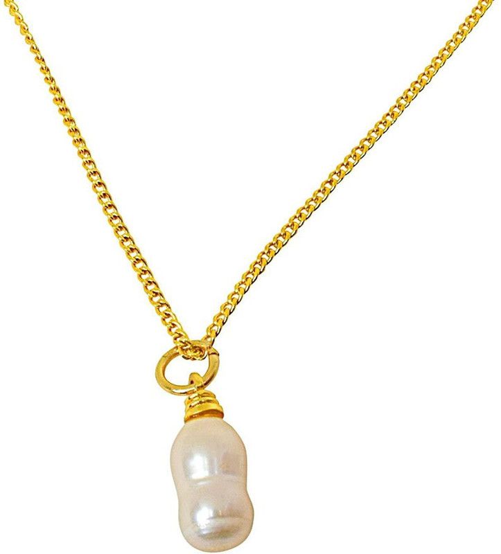 Off-white Real Natural Freshwater Pearl Pendant for Girls with Gold Plated Chain (6.00 Cts with 22-in) Pearl Metal Pendant