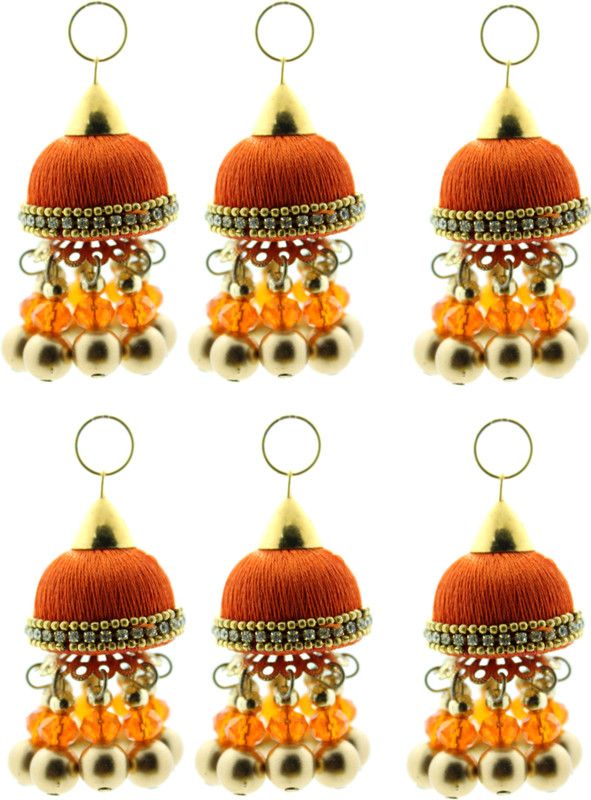 Fashionhaat Stylish & Trendy Women's Orange Silk Thread Ethnic Work Hanging Latkan for Saree Blouse Dupatta Lehenga Pack of 3 Pairs ( Orange & Golden) Brooch  (Orange)