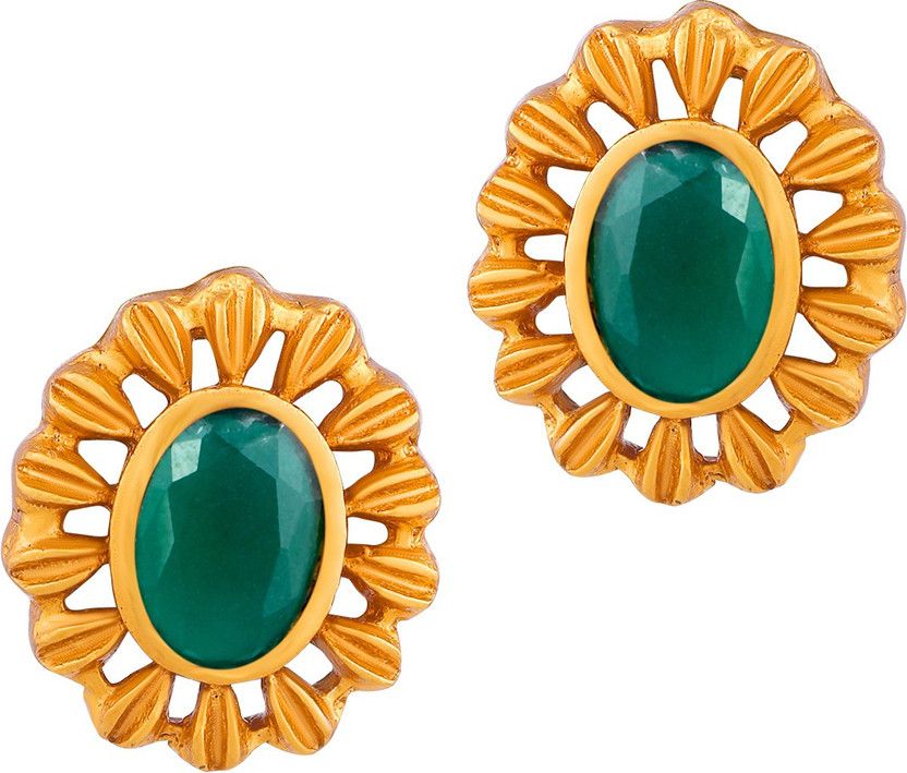 Traditonal Emerald Flower Cubic Zirconia Copper Stud Earring