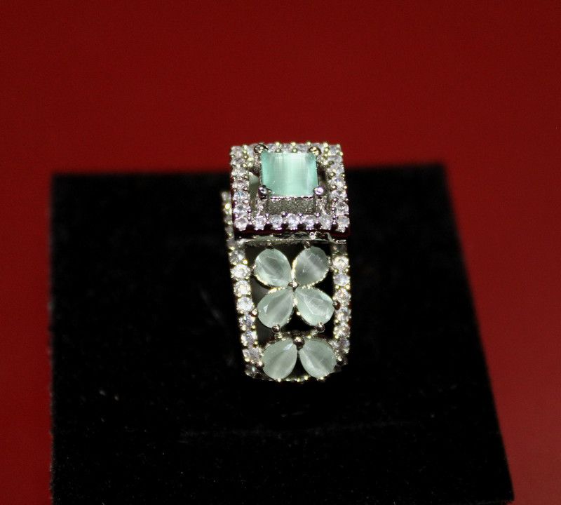 Solitaire Crystal Silver Plated American Diamond Rings for Women (Turquoise) Brass Zircon Sterling Silver Plated Ring