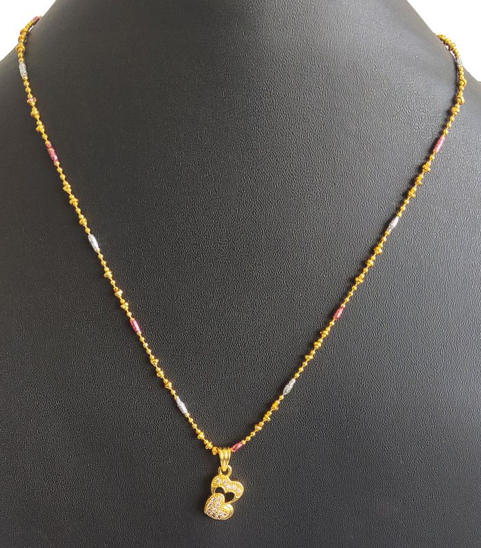 Latest Fashion American Diamond Dual Heart Micro Gold Pendant Gold plated Diamond chain Gold-plated Cubic Zirconia Alloy