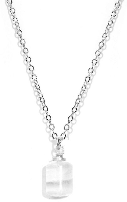 Genuine Clear Quartz Gemstone Bar Rhodium Plated Chain Pendant for Women Rhodium Quartz Brass Pendant Set