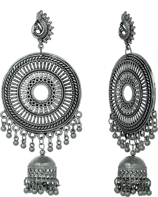 Oxidized Mayur Earring Silver, Alloy Drops & Danglers