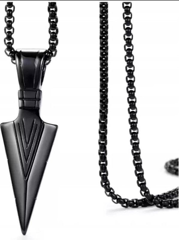 Black Men Artificial Jewellery Necklace Chain Arrow Pendant for Boys Black Silver Stainless Steel Locket