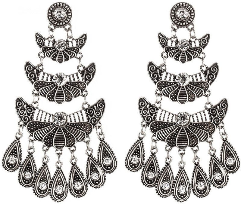 "The Tribal Muse" Oxidized Silver Dew Drop Earrings Crystal Brass Drops & Danglers