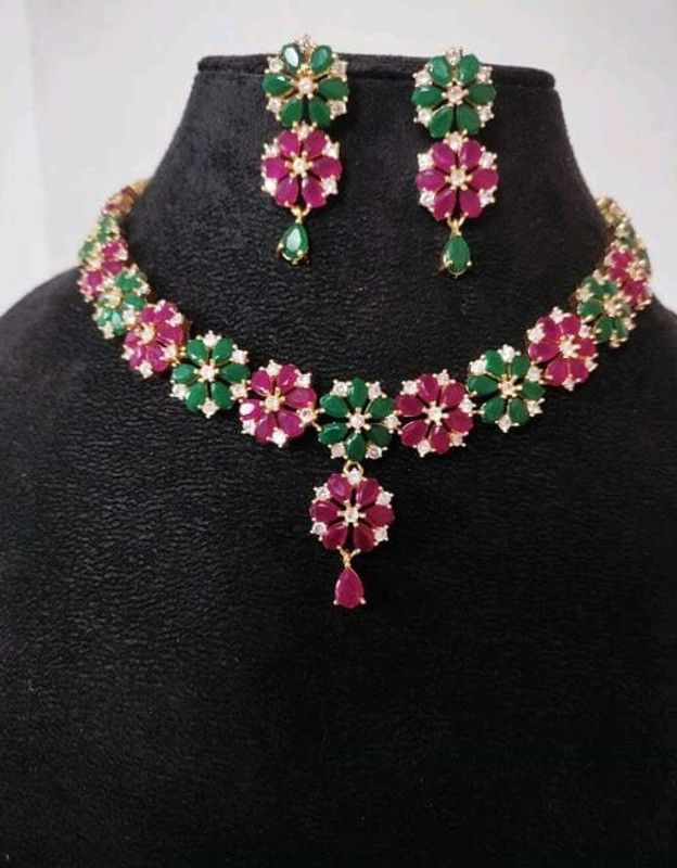 Brass Jewel Set  (Pink, Green)