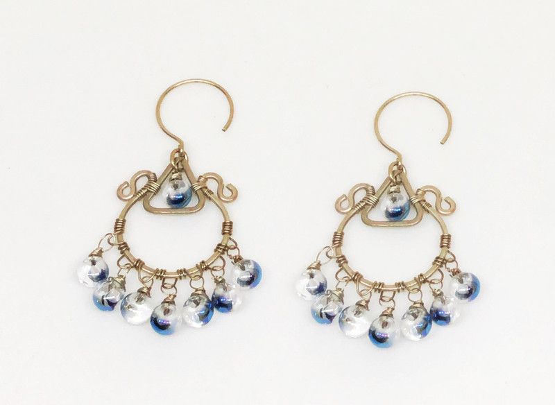 Rainbow Blue Beaded Earrings Copper, Glass Drops & Danglers, Hoop Earring, Plug Earring, Clip-on Earring