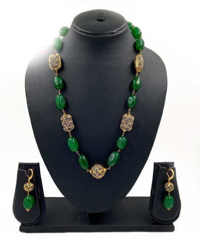 Stone, Alloy Green, Silver Jewel Set  (Pack of 1)