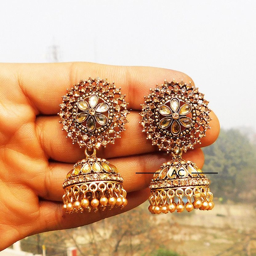Designer golden Jhumka earrings for women Party wear earrings Jhumka earrings fancy big for wedding Traditional Jhumka Alloy Jhumki Earring