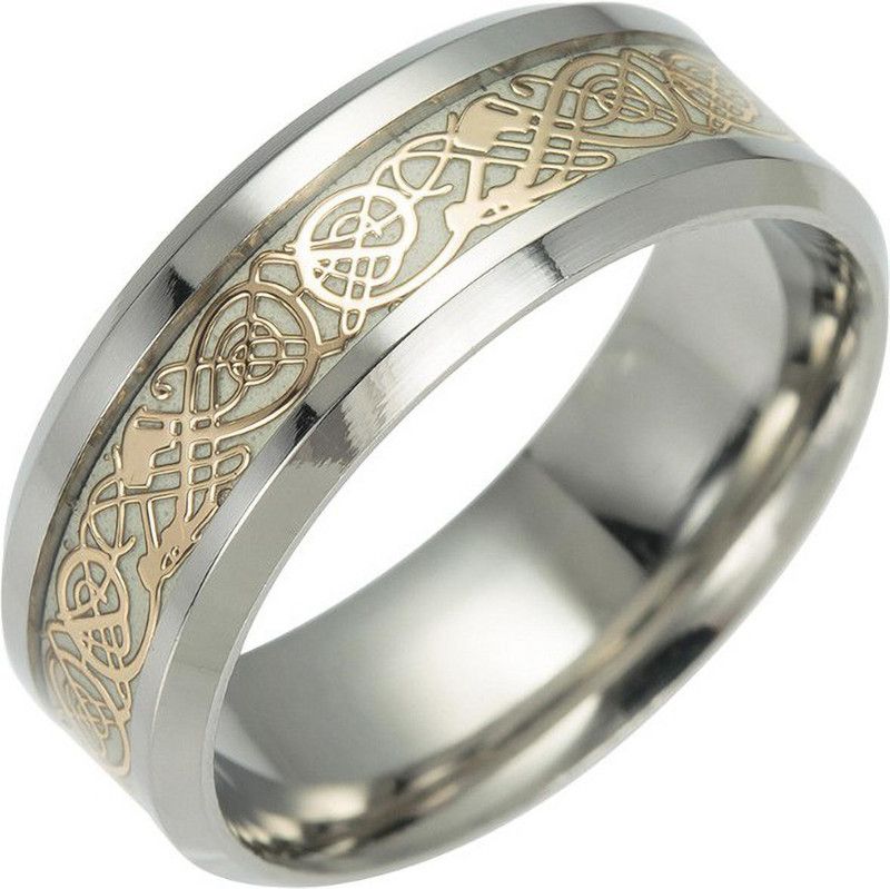 Glow In The Dark Dragon Texture Silver Ring Polishing Stainless Steel RING (PACK OF 1) Stainless Steel Sterling Silver Plated Ring