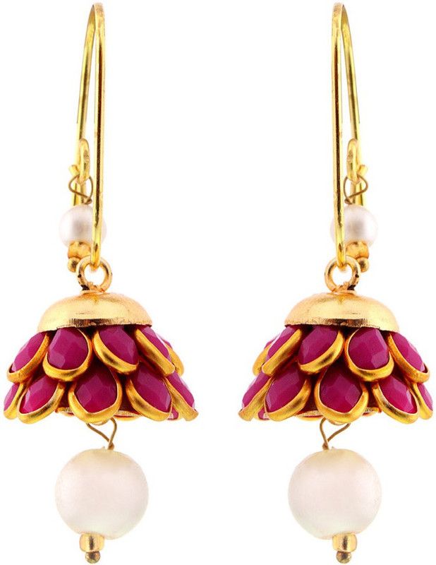 Traditional Rajasthani Magenta n Golden Brass Earrings Brass Drops & Danglers