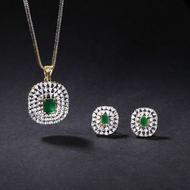 Copper Jewel Set  (Green, White)