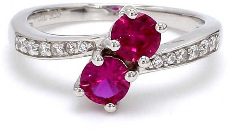 Sterling Silver Ruby Rhodium Plated Ring