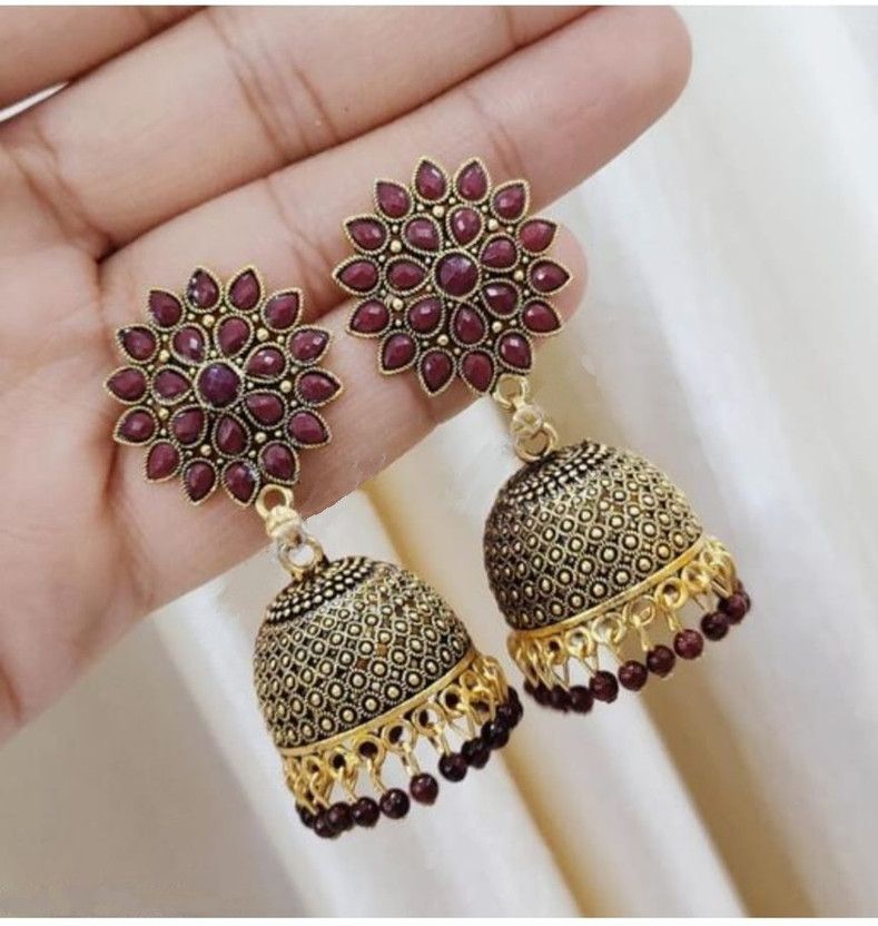 Rubi Collections (Maroon color) latest Partywear design Jhumka for girls & women Alloy Jhumki Earring