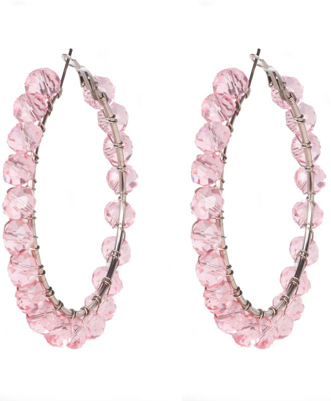 Stylish, Trendy, Party Wear, Elegant Pink Pearls Hoop Earrings for Girls & Women (Pink) Pearl Sterling Silver Hoop Earring