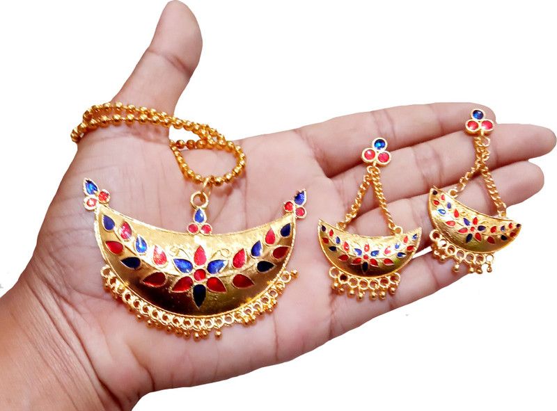 Copper Gold-plated Red, Blue Jewel Set  (Pack of 1)